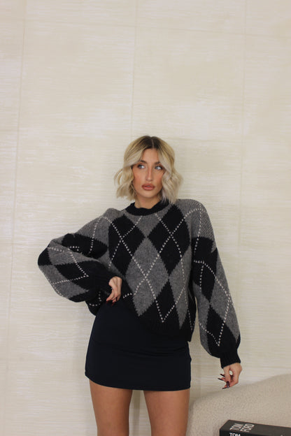 Pull rombi Grigio/Blu