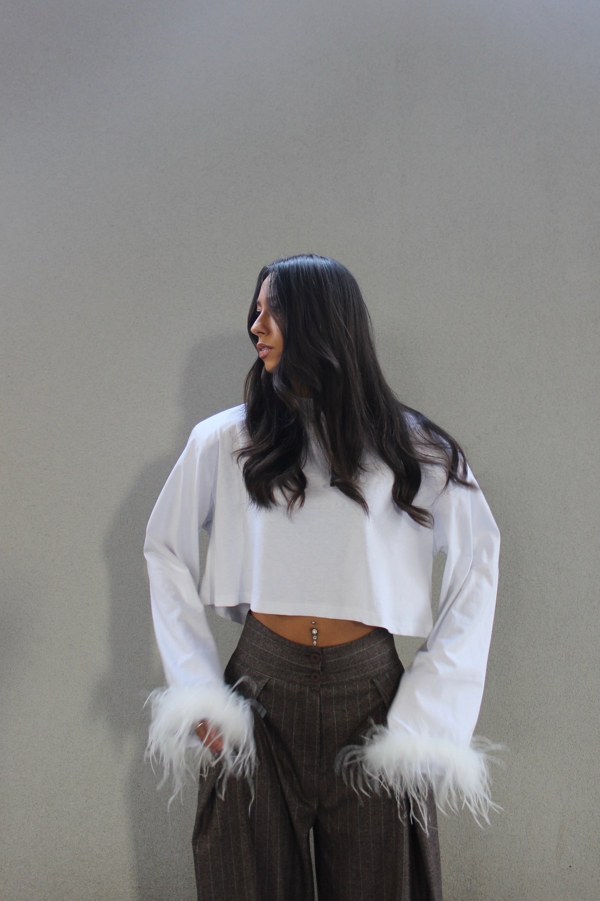 t-shirt crop plume bianca