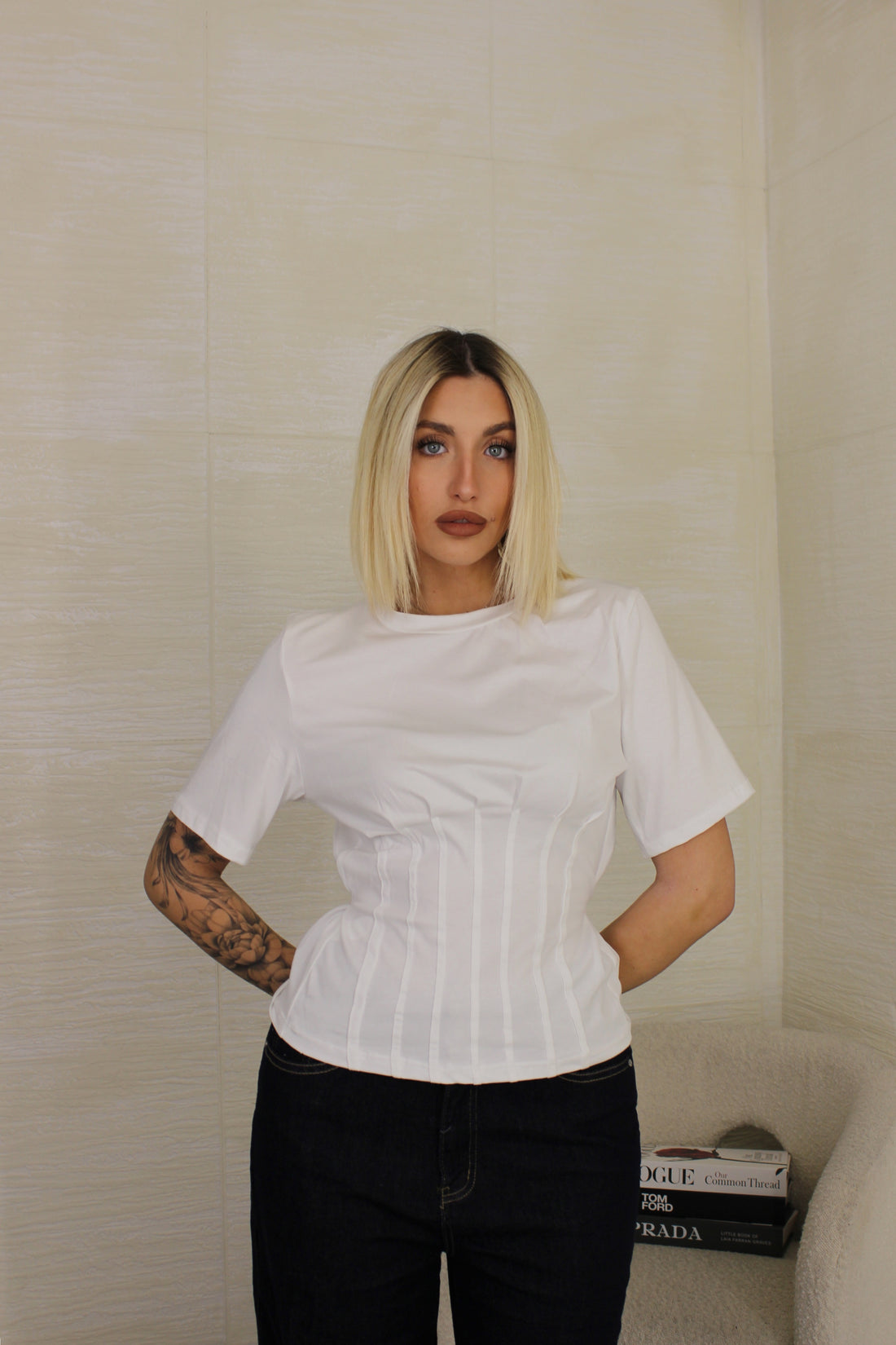 Maglia effetto corsetto Bianca