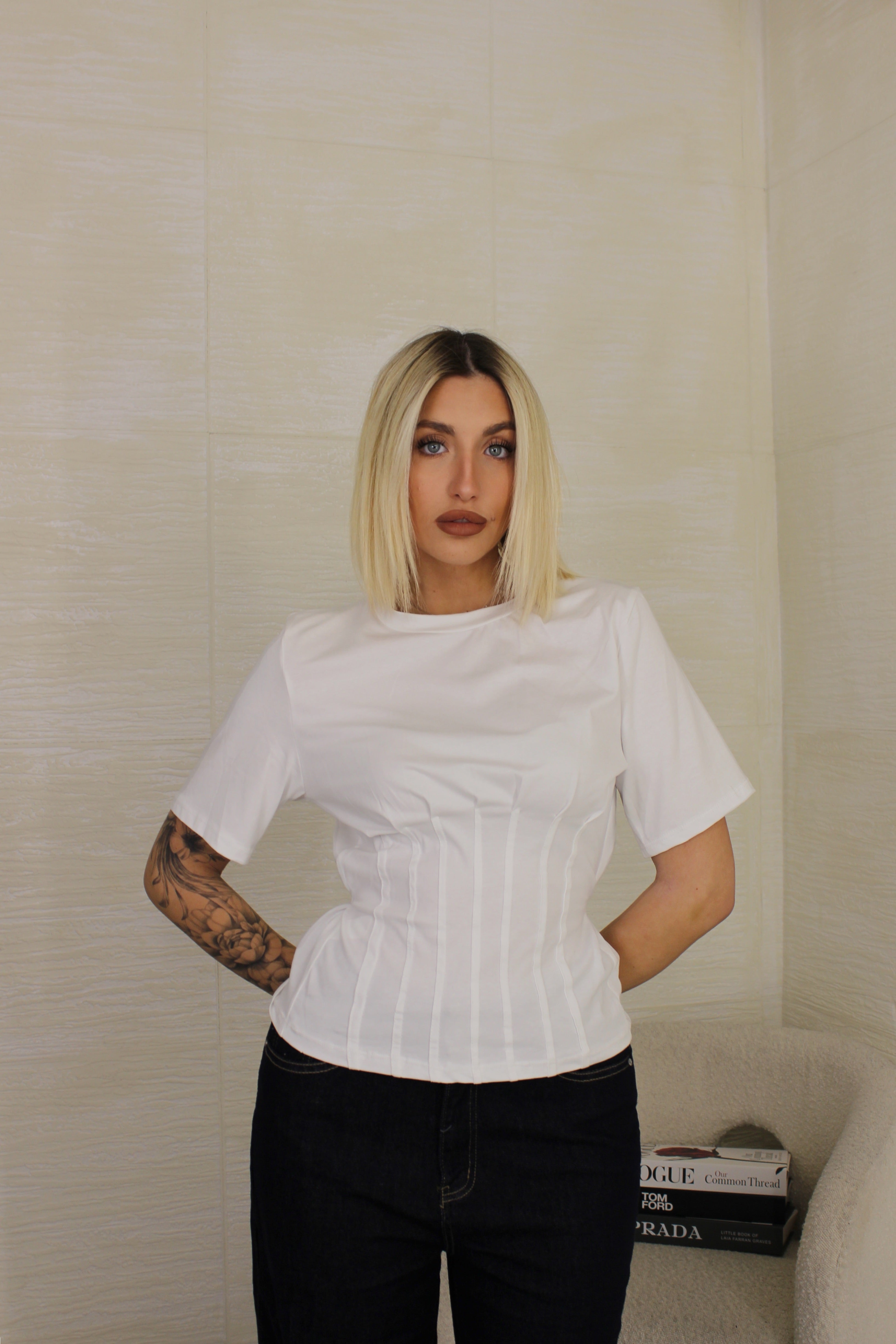 Maglia effetto corsetto Bianca