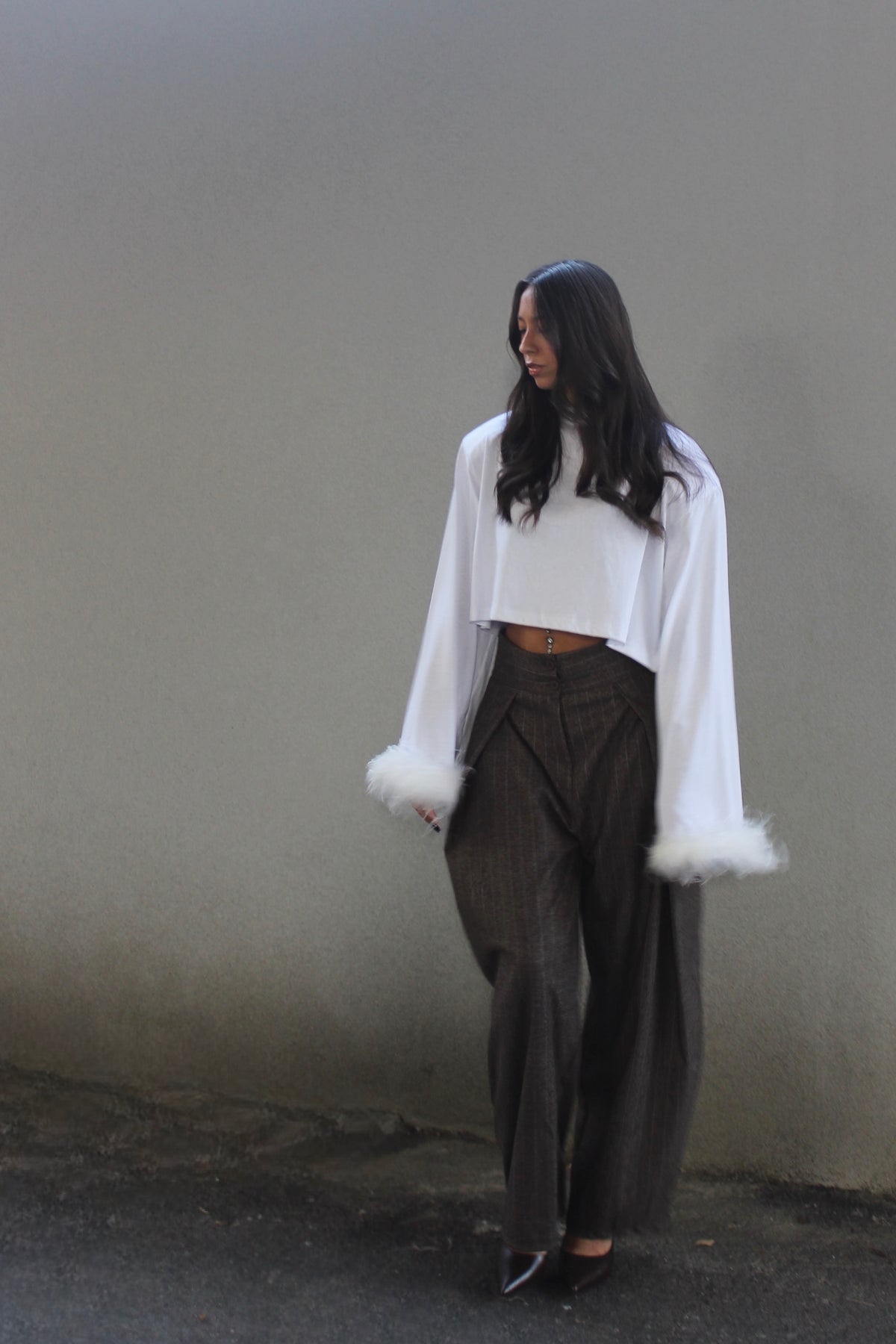Pantalone tailored barrel cioccolato