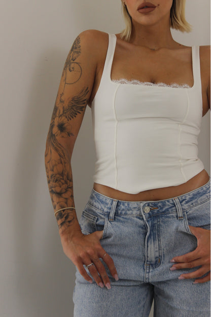 Crop top pizzo bianco