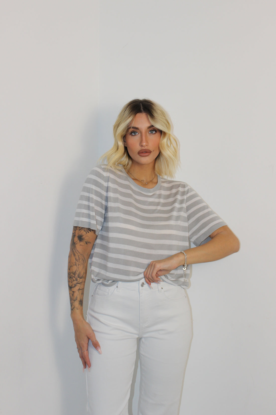 T-shirt righe Grigio