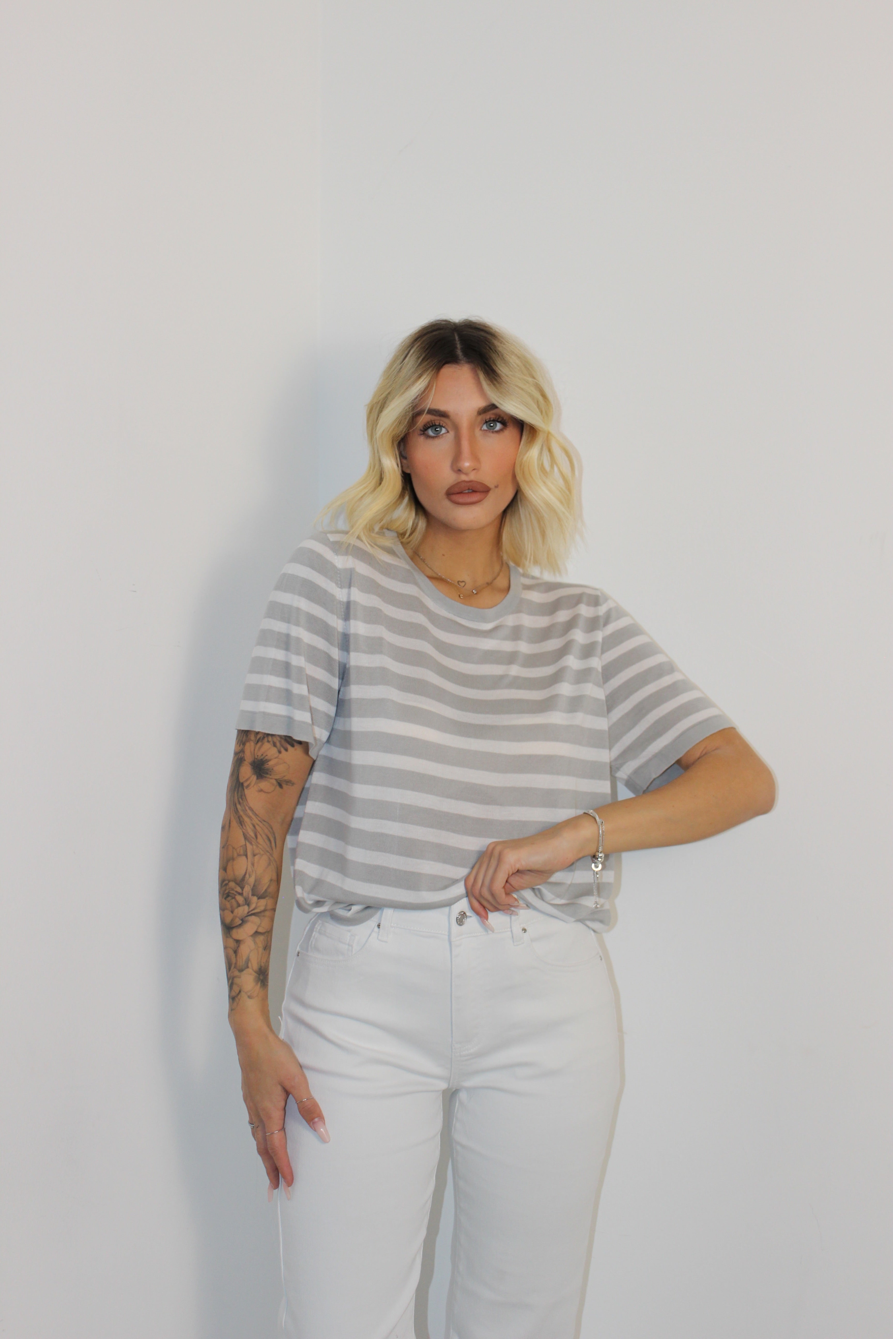T-shirt righe Grigio