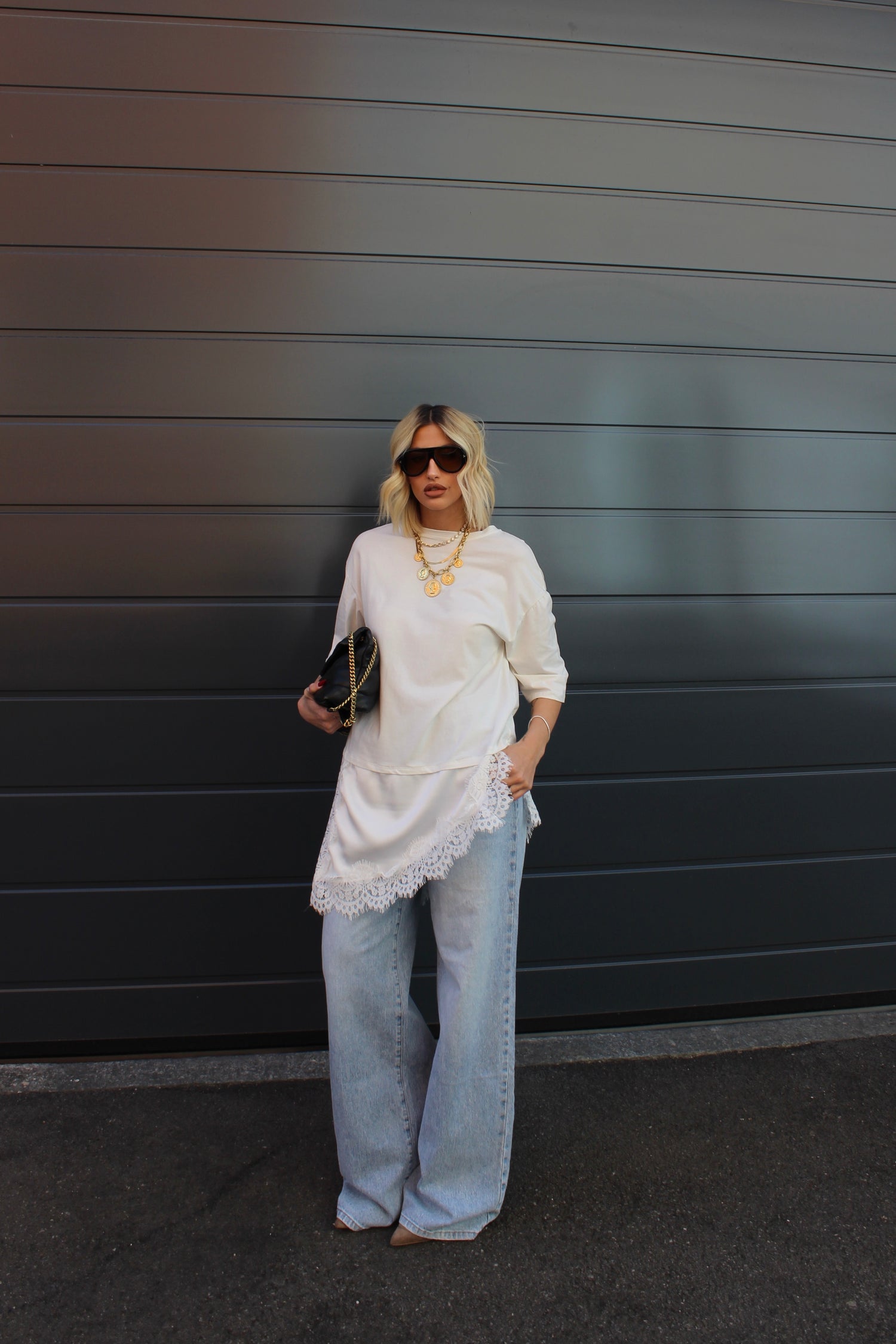 Maglia asimmetrica pizzo Bianca