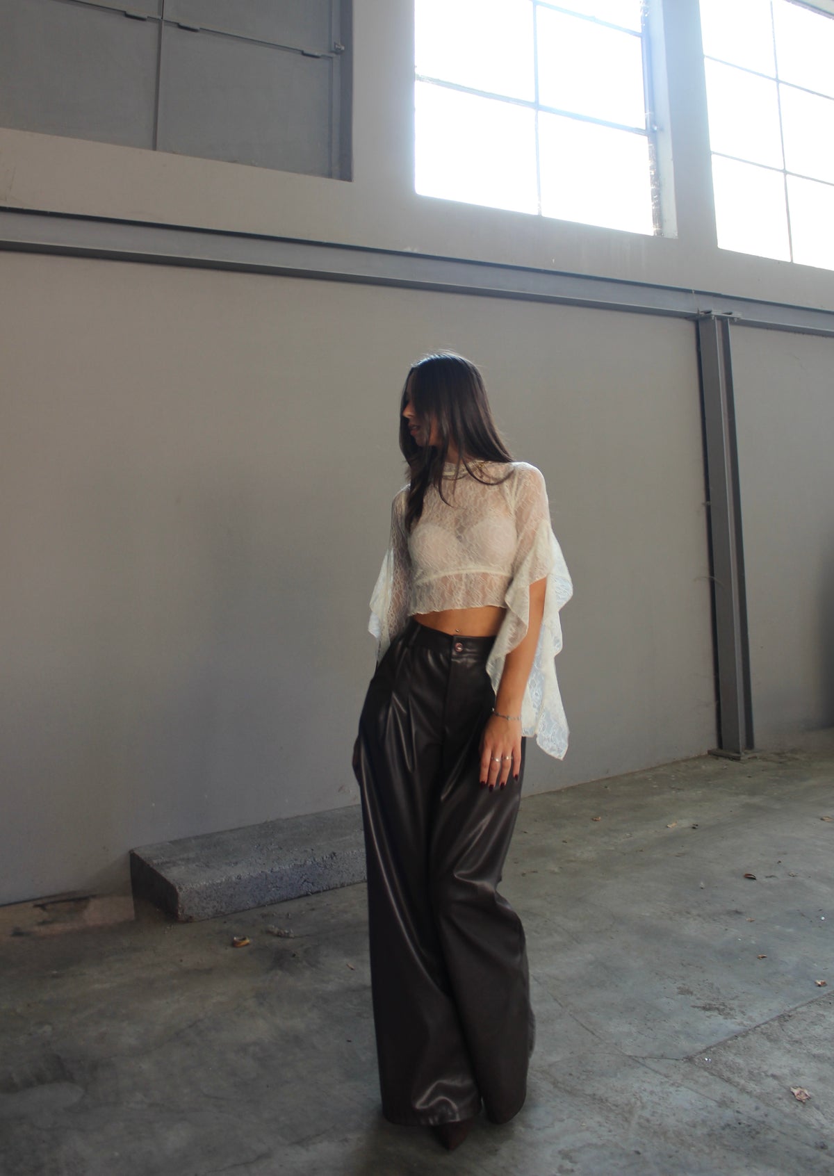 pantalone extralong ecopelle cioccolato