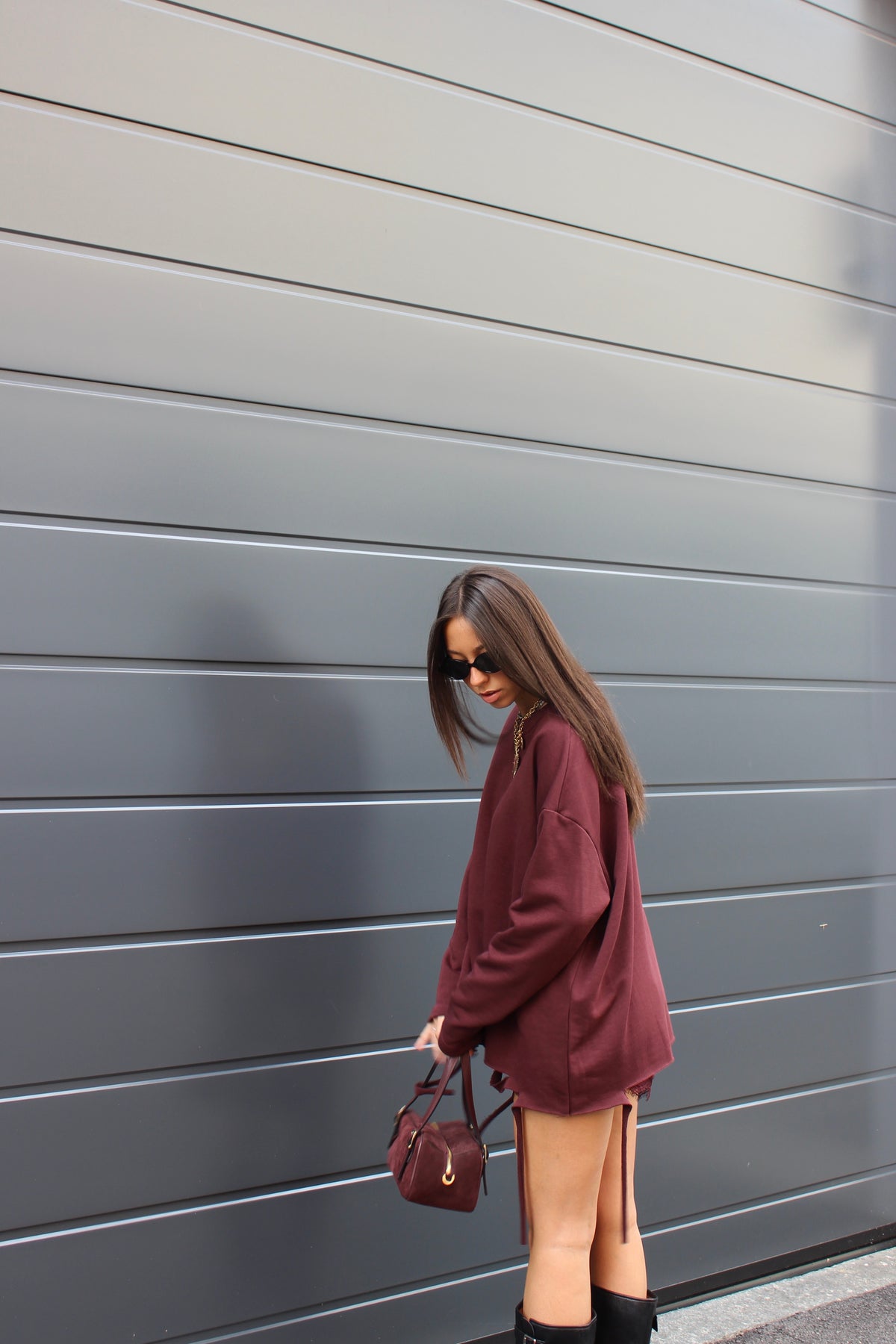 Maxi felpa ripped burgundy