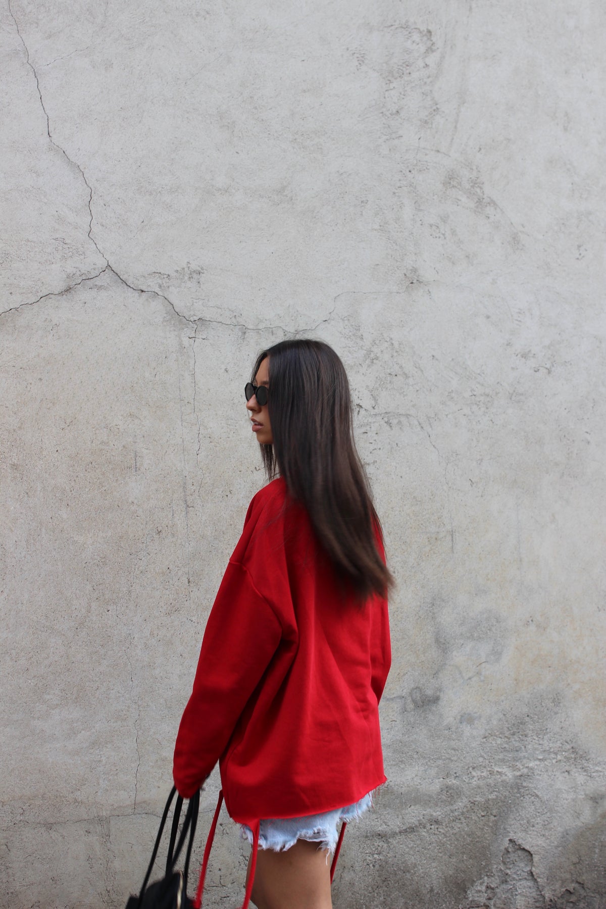Maxi felpa ripped rosso