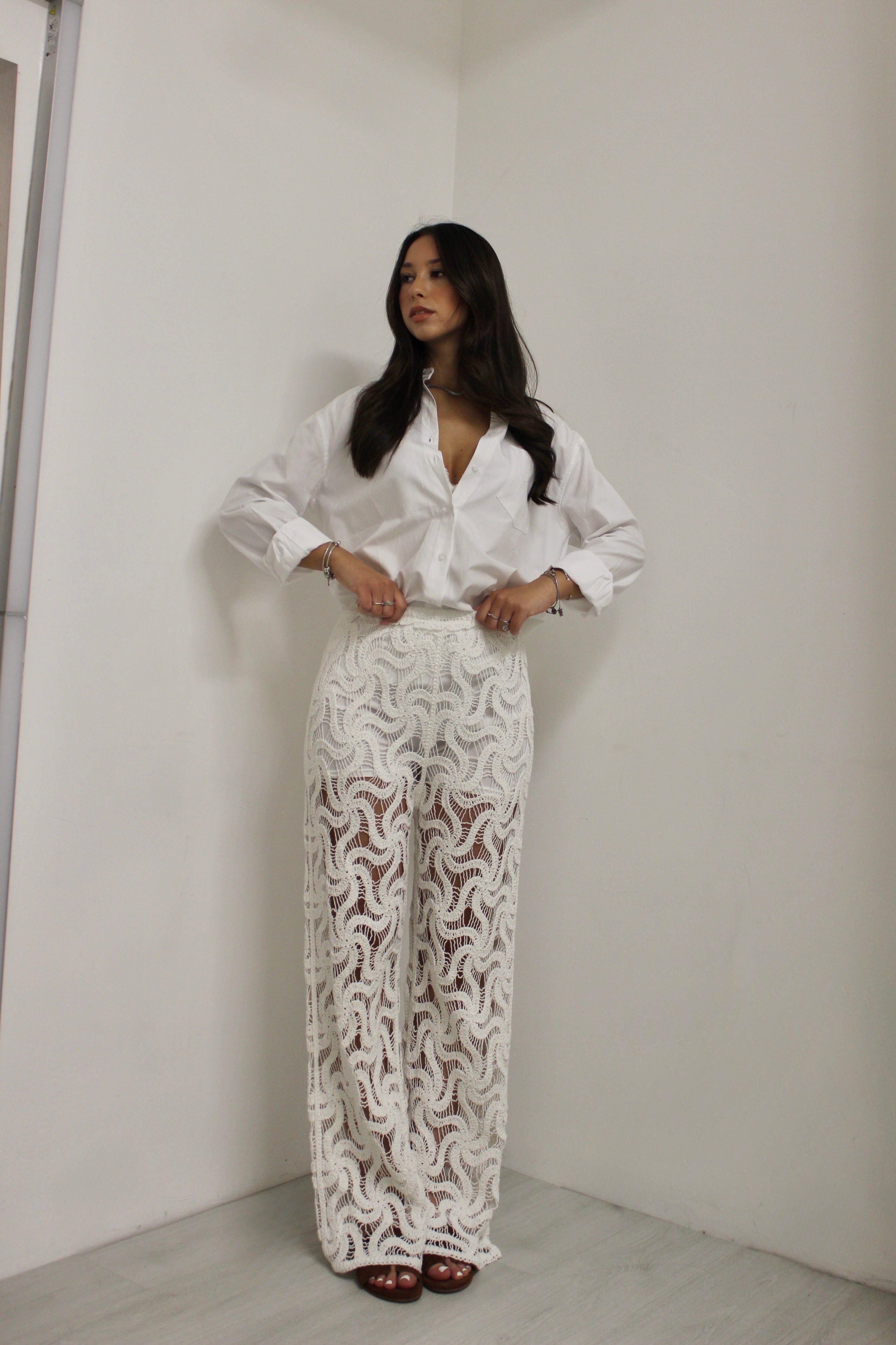 Pantalone Crochet bianco
