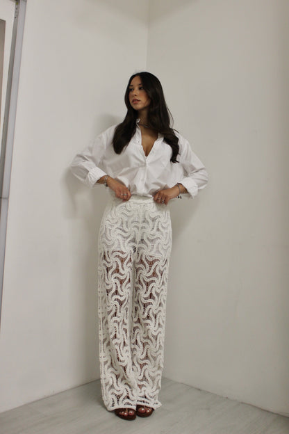 Pantalone Crochet bianco