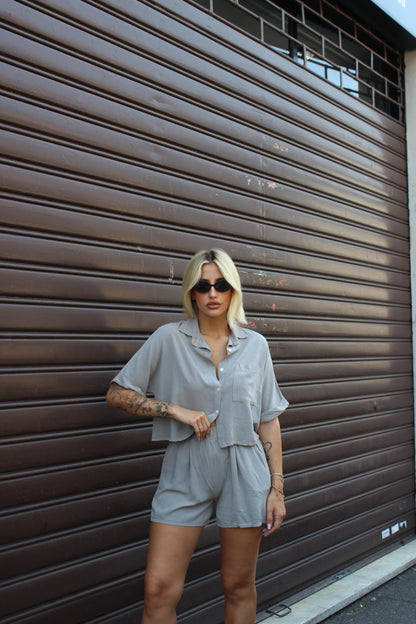 Coordianto blusa crop tortora