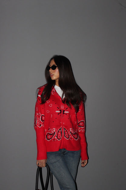 Cardigan Paisley rosso