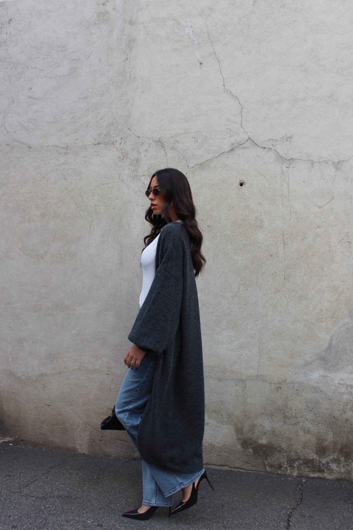 Cardigan long grigio