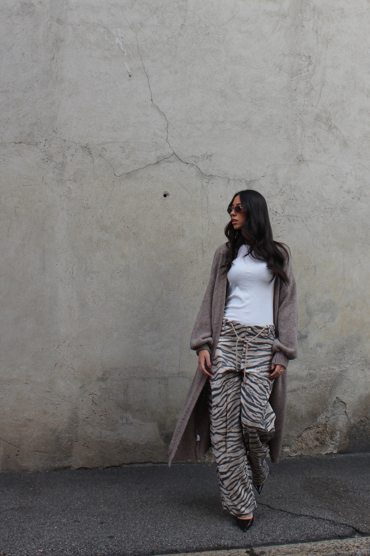 Cardigan long tortora