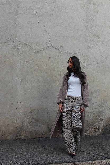 Cardigan long tortora