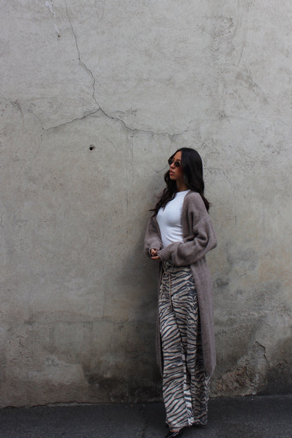 Cardigan long tortora