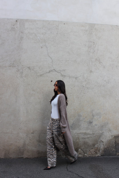 Cardigan long tortora