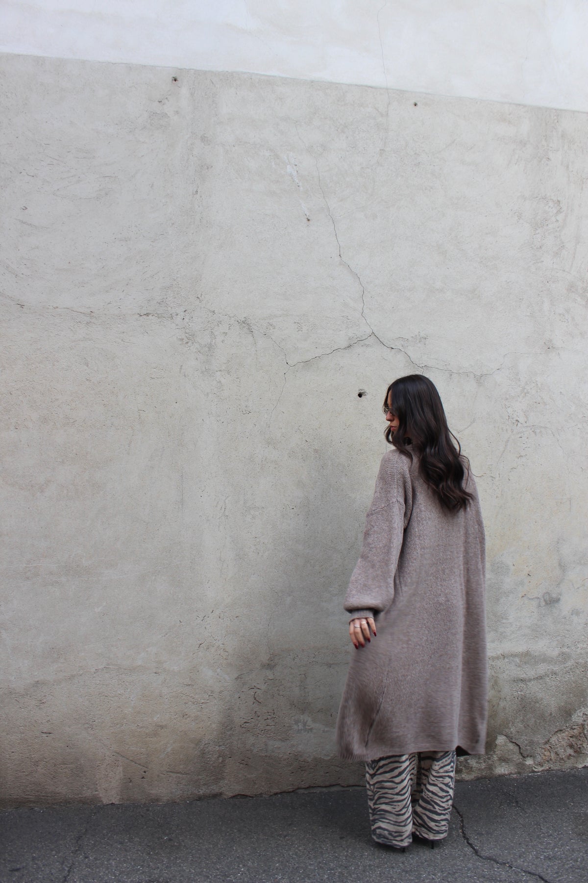 Cardigan long tortora