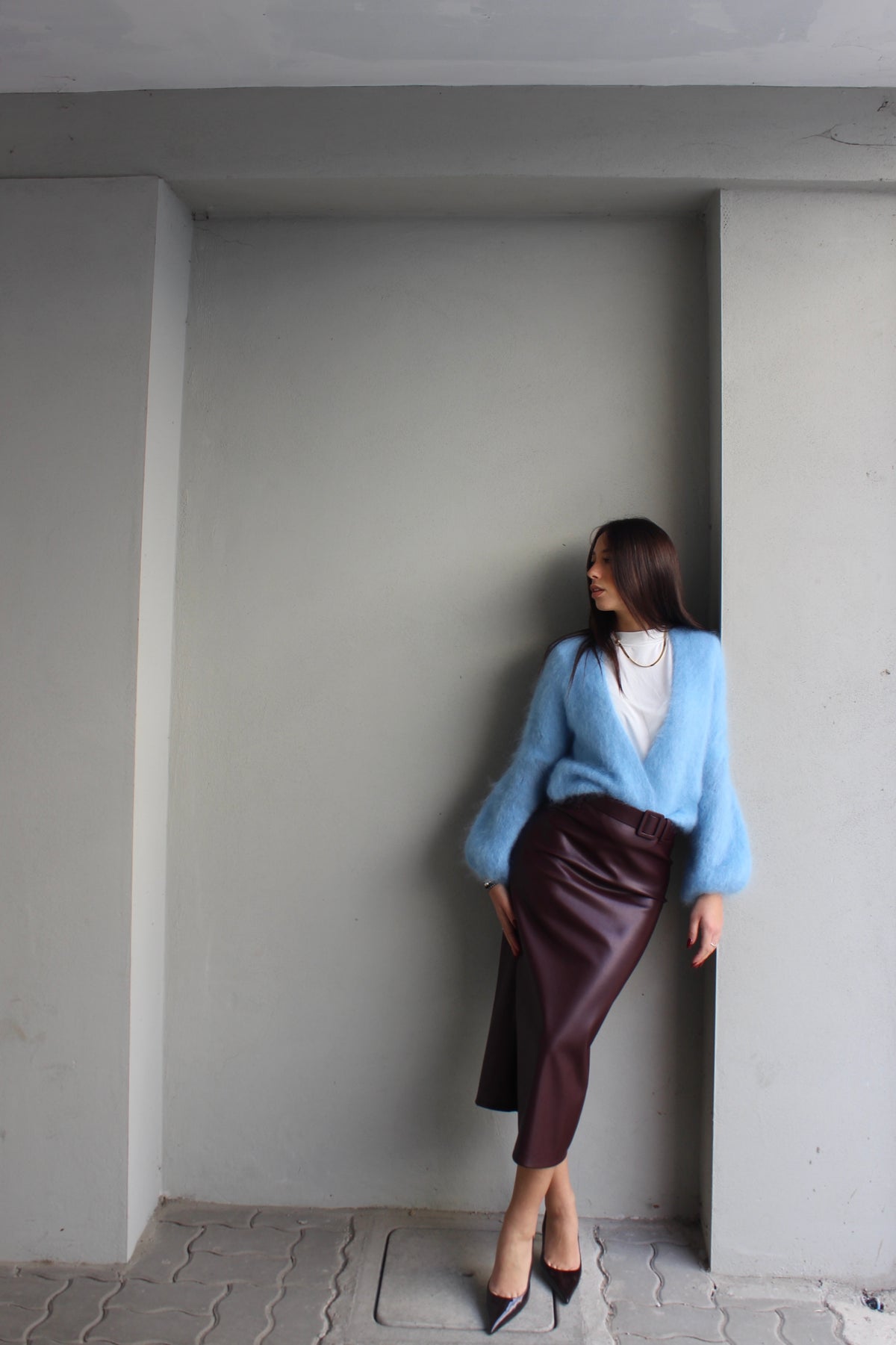 Cardigan midi azzurro